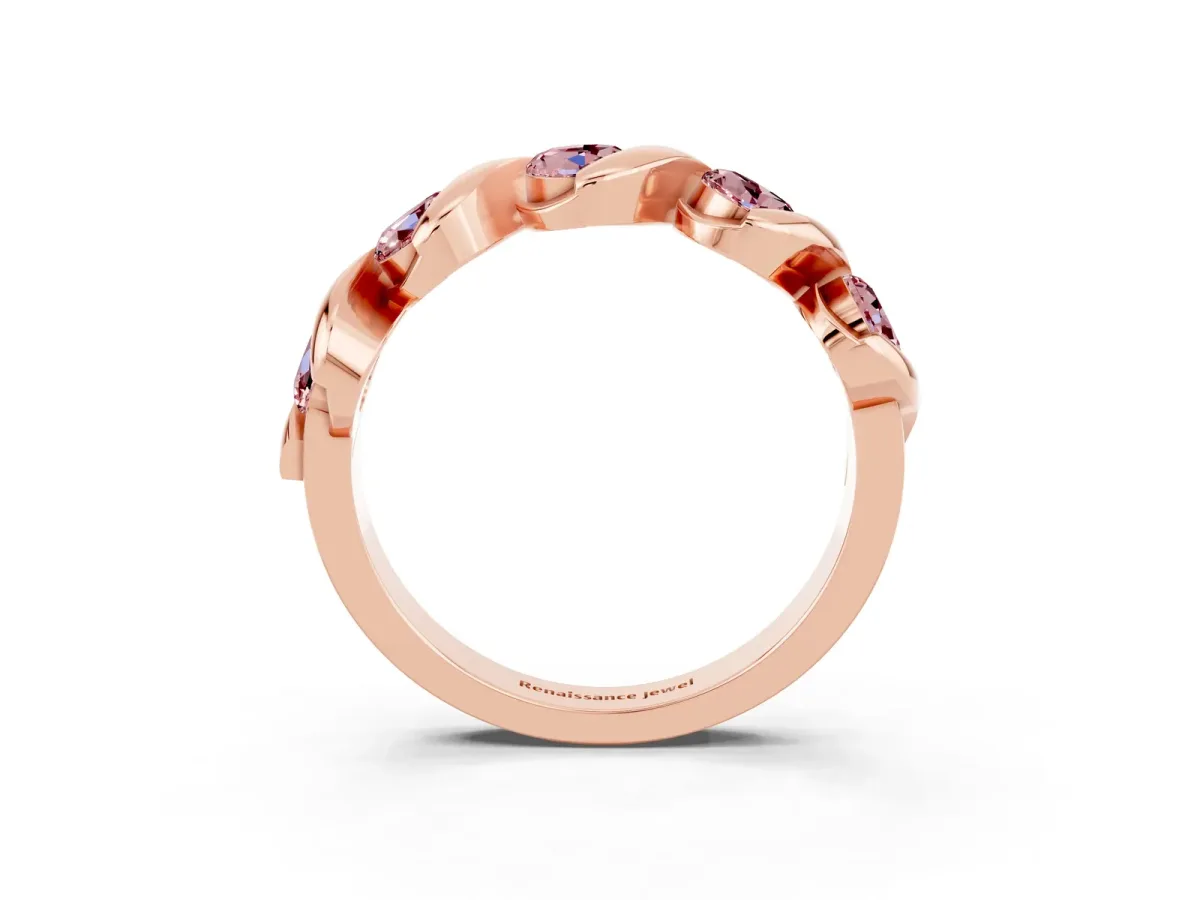 Round Morganite Wave Band with Channel Setting and Shared Prongs Rose gold