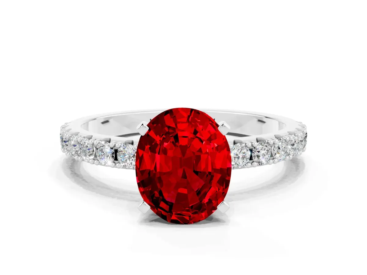 Oval Cut Ruby Solitaire Pavé Band with Four-Prong Setting Platinum