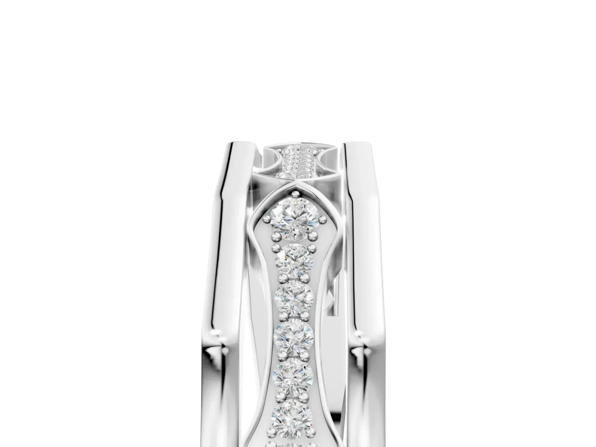 Pavé Round Diamond Eternity Band with Bar Prong Setting Silver
