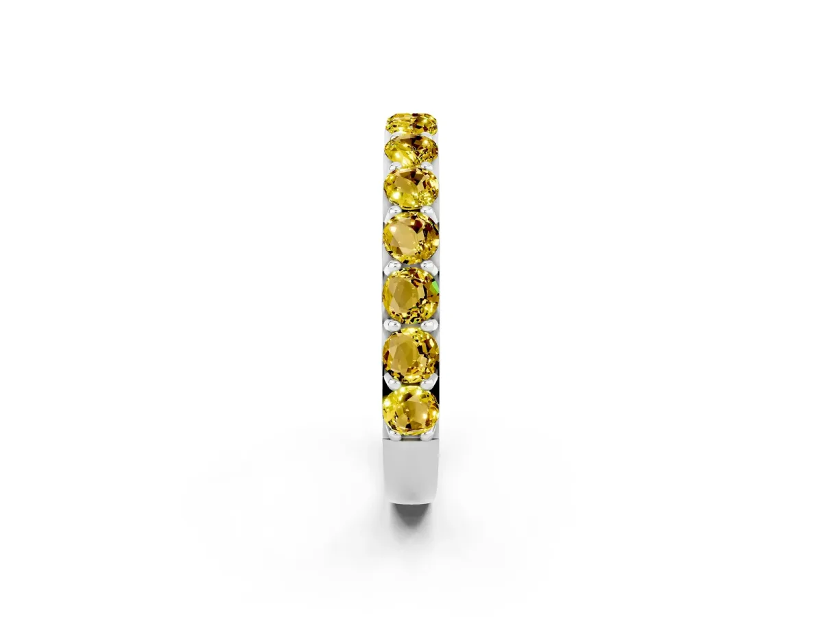Round Yellow Sapphire Half Eternity Band with Classic Prong Setting Platinum