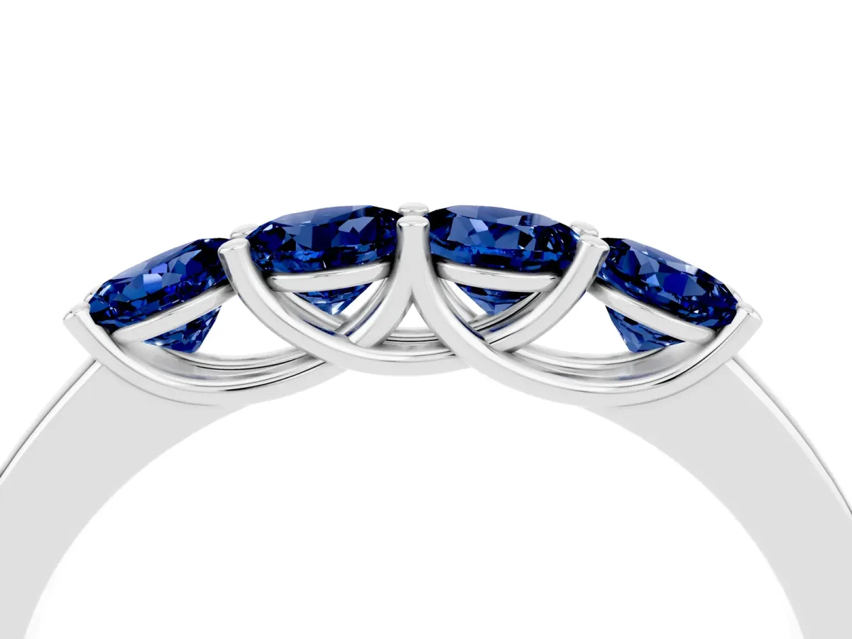 Four-Stone Round Blue Sapphire Prong-Set Band White gold