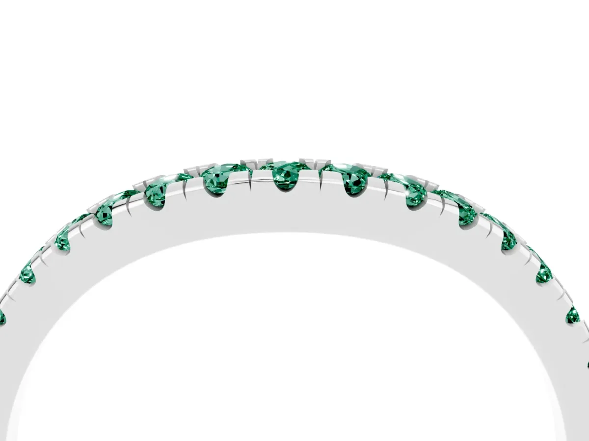 Green Sapphire Pavé Curved Wedding Band Silver