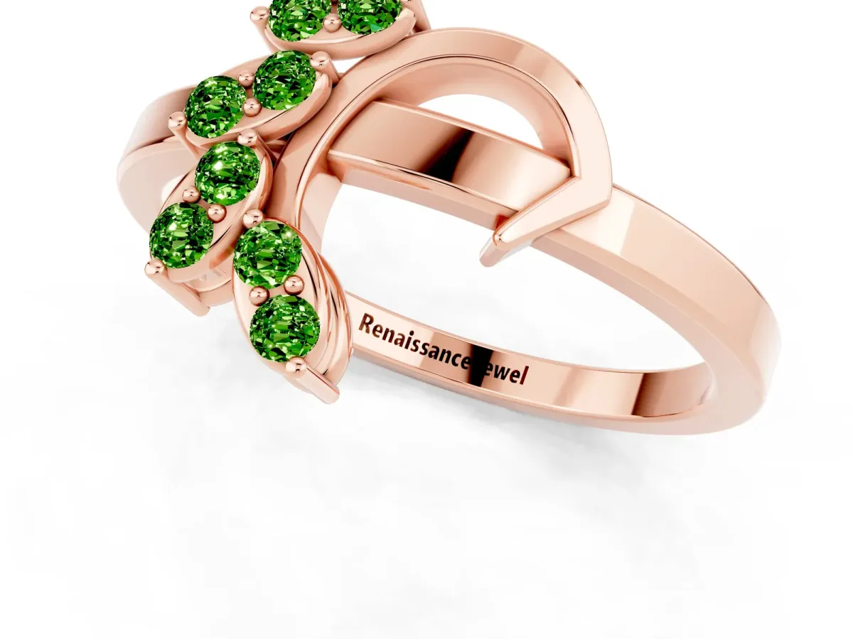 Marquise Peridot Cluster Bypass Ring with Prong Setting Rose gold