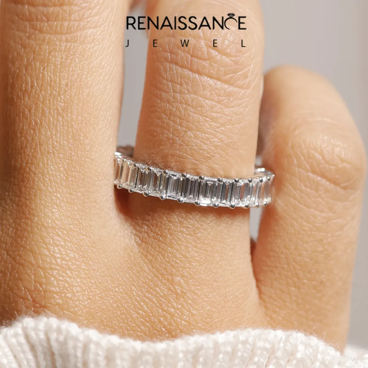Baguette Cut Eternity Band with Shared Prong Setting White gold