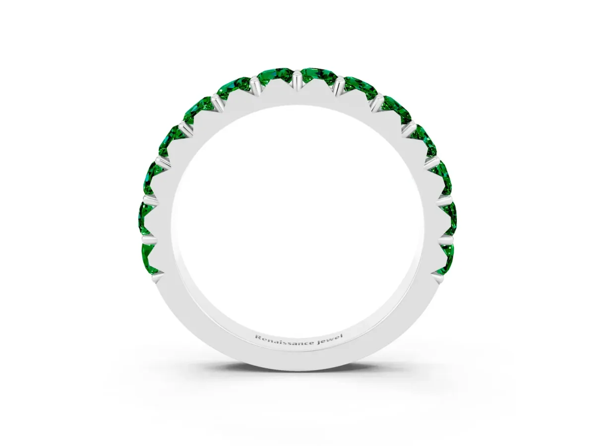 Round Emerald Half Eternity Band with Classic Prong Setting White gold