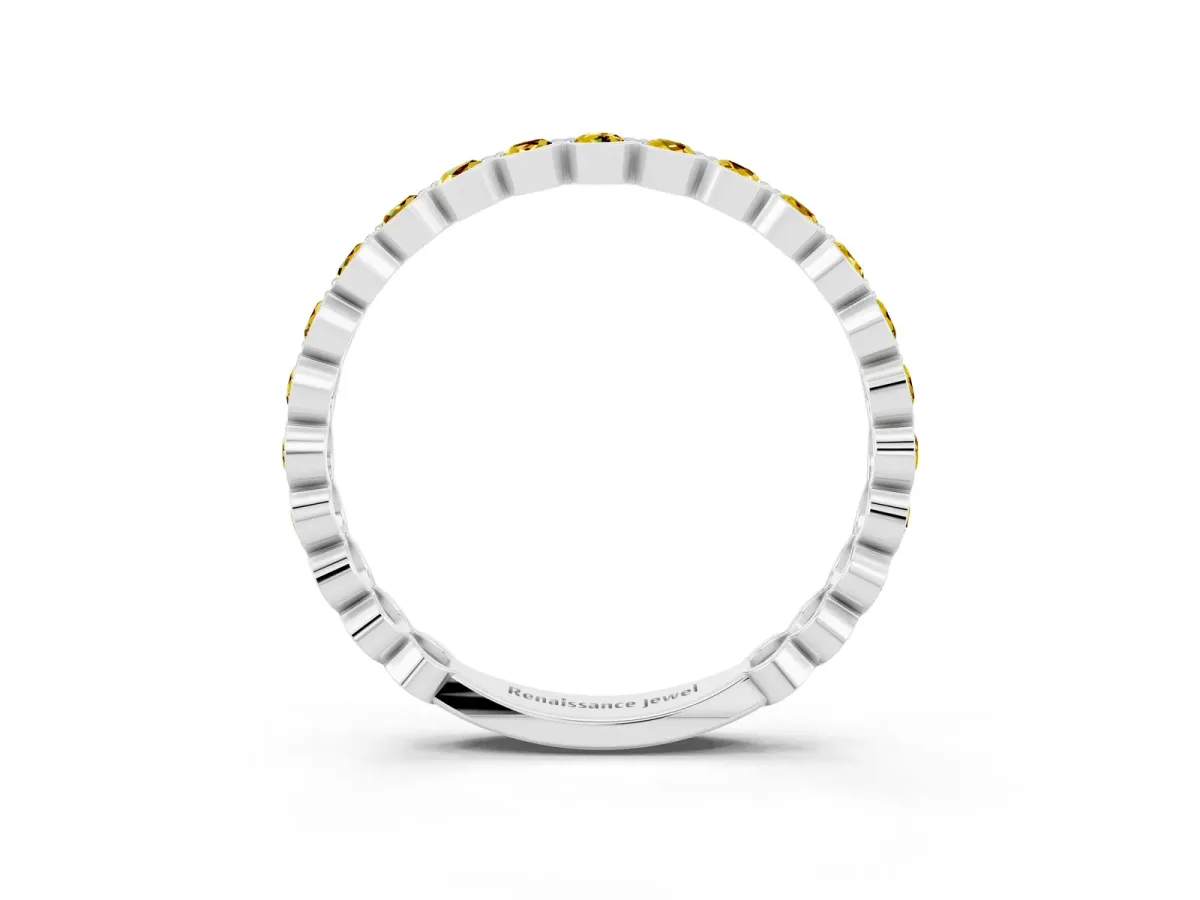 Round Yellow Sapphire Bezel Set Eternity Band Platinum