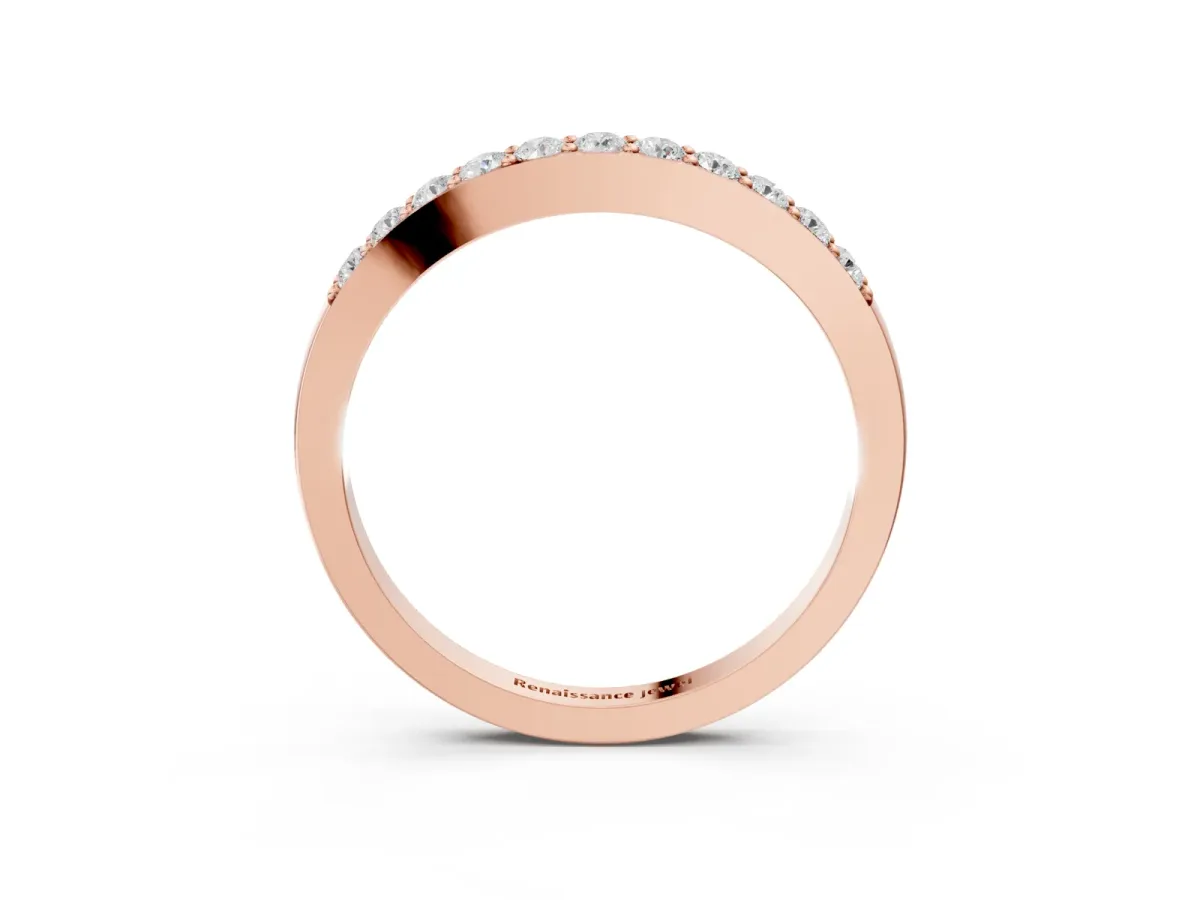 Round Diamond Curved Wedding Band with Channel Setting Rose gold