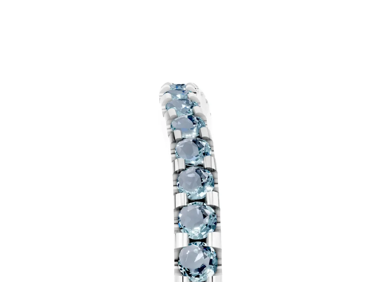 Round Aquamarine Pavé Curved Wedding Band Platinum