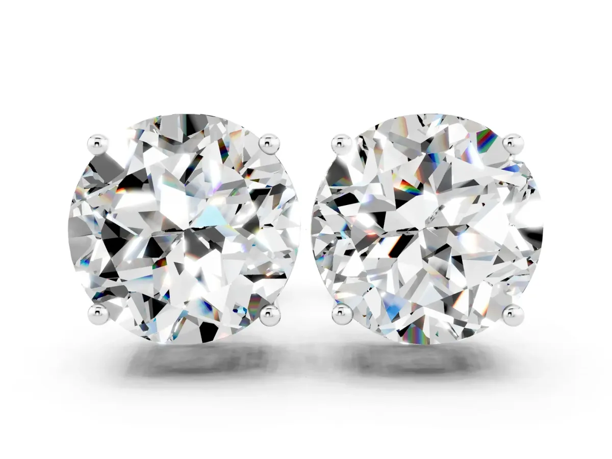 Round Cut Moissanite Stud Earrings Platinum