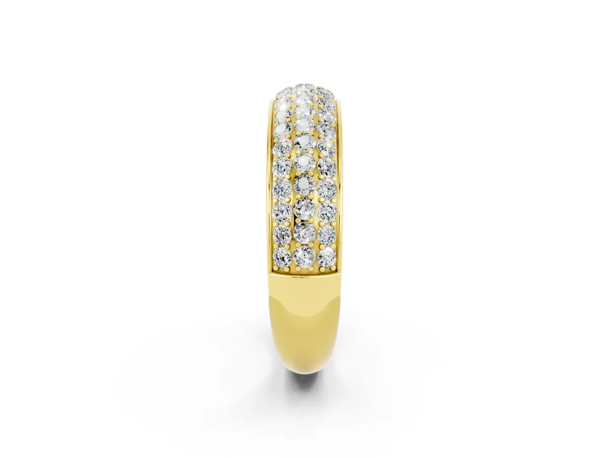 Three-Row Round Moissanite Eternity Band with Shared Prong Setting Yellow gold