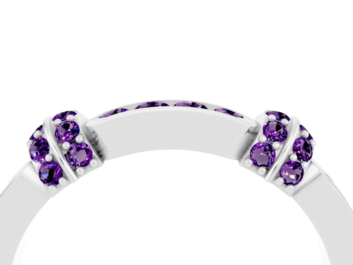 Pavé Round Amethyst Link Band with Bezel Setting Silver