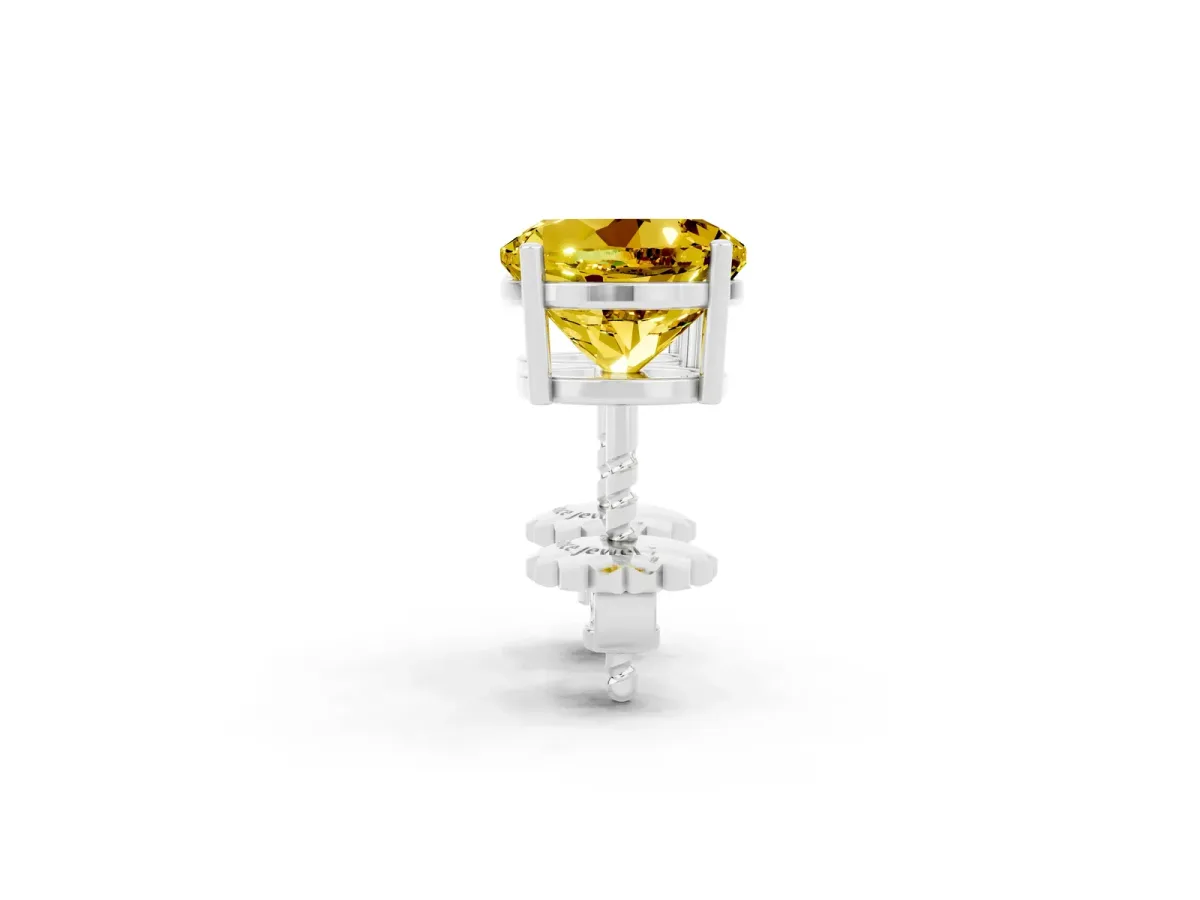 Round Cut Yellow Sapphire Stud Earrings Silver