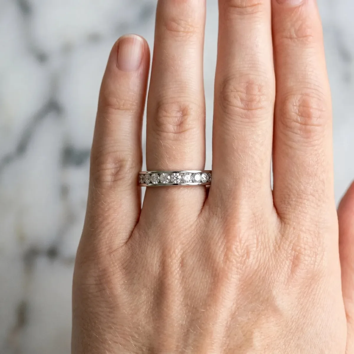 Channel Set Round Diamond Eternity Band Silver