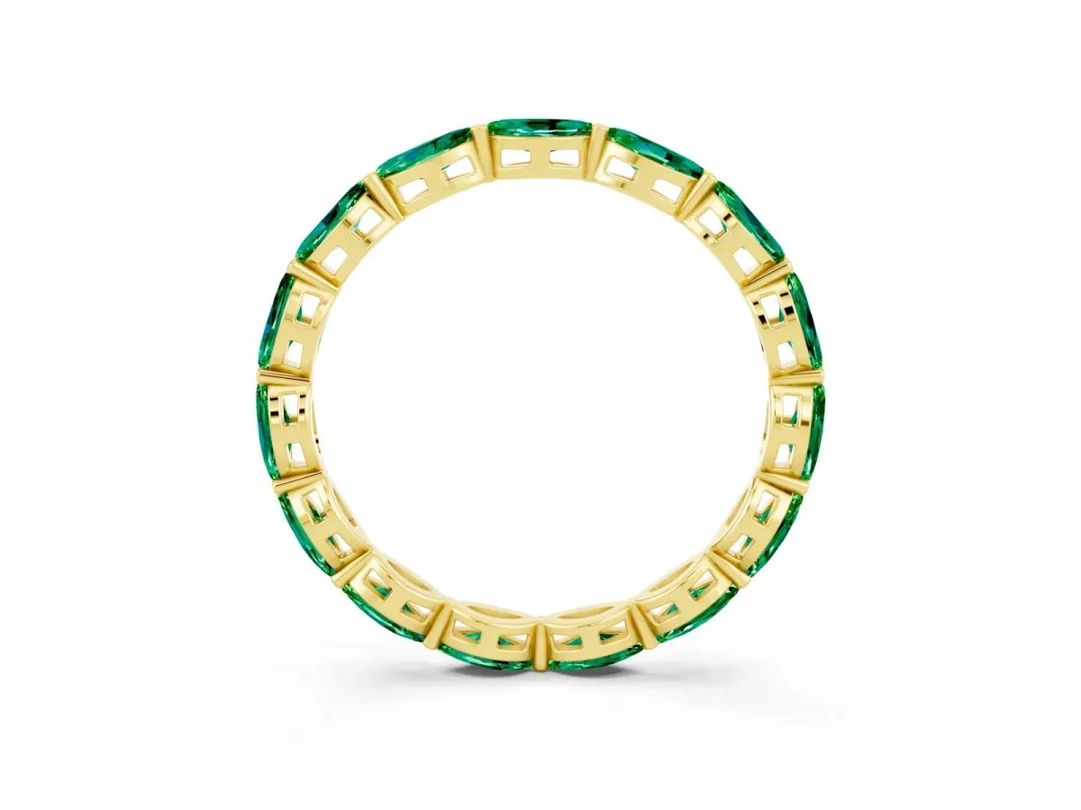 Marquise Emerald Eternity Band with U-Prong Setting Yellow gold