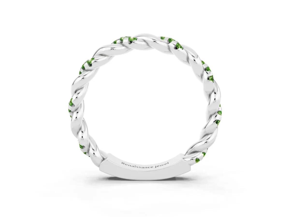 Twisted Pavé Round Peridot Eternity Band Platinum