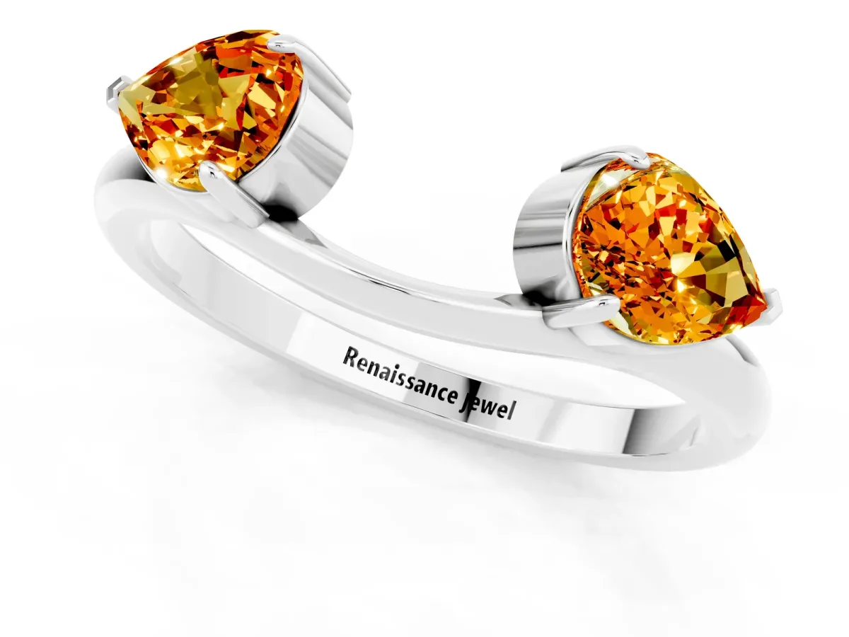 Two-Stone Pear Citrine Bypass Ring with Prong Setting Silver