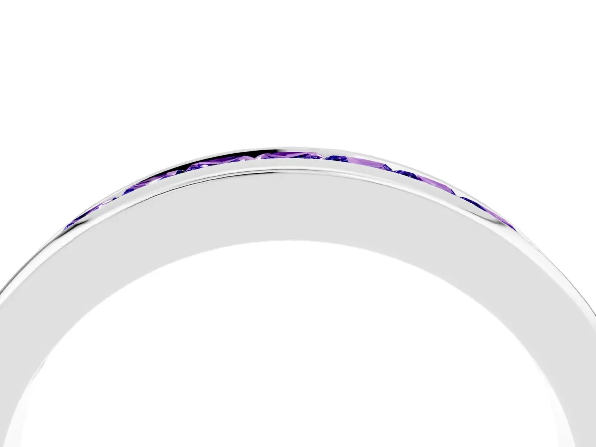 Channel Set Princess Cut Tanzanite Eternity Band Silver