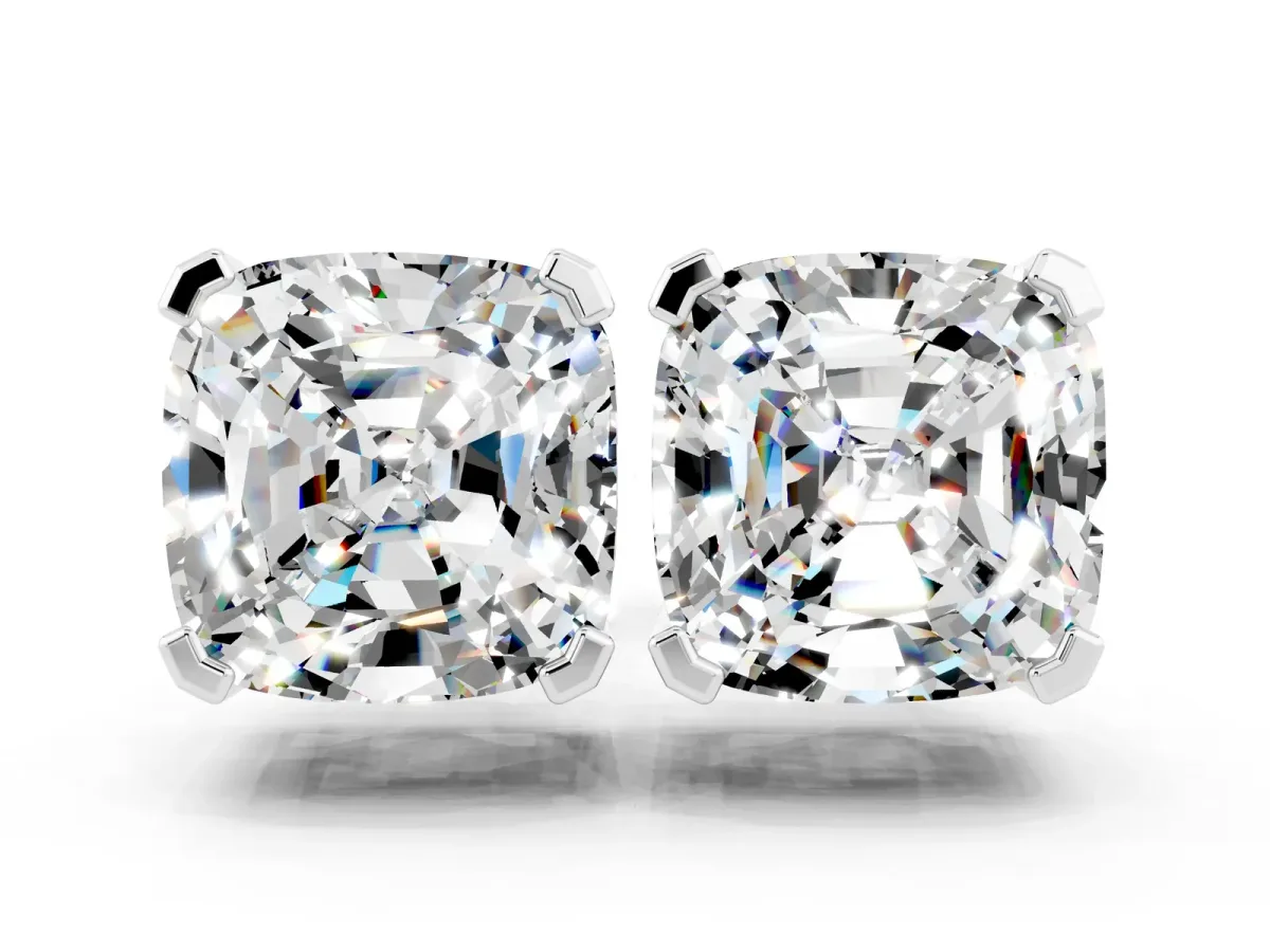 Cushion Cut Moissanite Stud Earrings Platinum