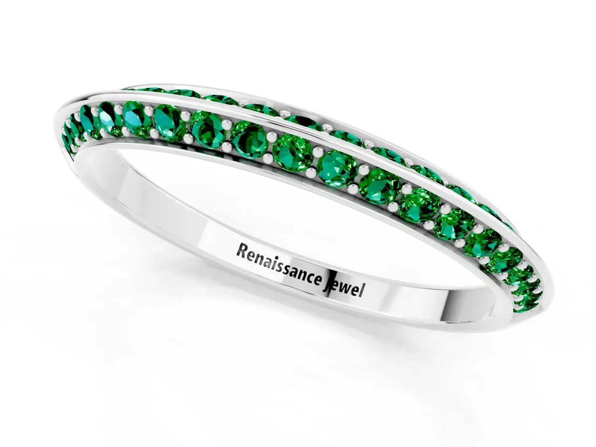 Double Row Pavé Round Emerald Eternity Band with Channel Setting White gold