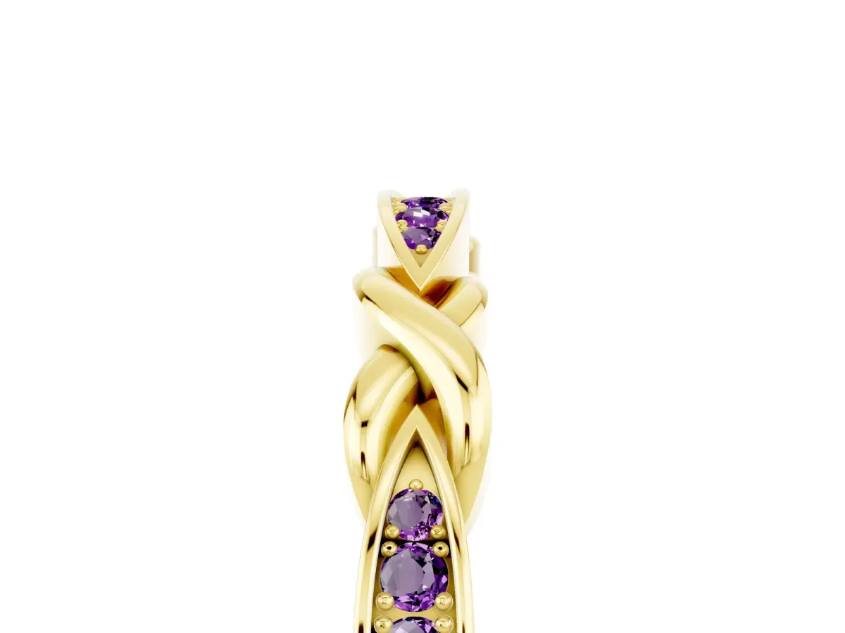 Twisted Marquise Amethyst Pavé Band with Shared Prong Setting Yellow gold