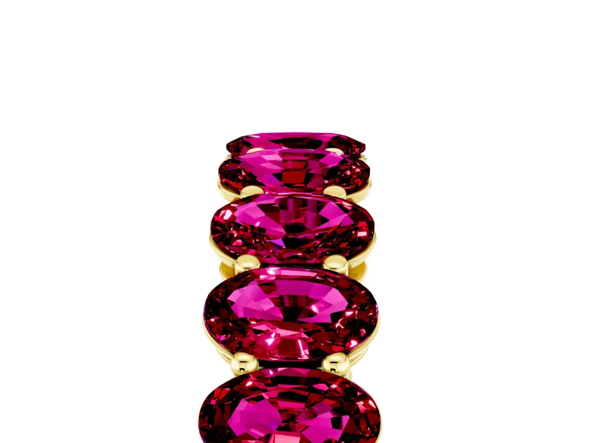 Oval Cut Garnet Eternity Band with Shared Prong Setting Yellow gold