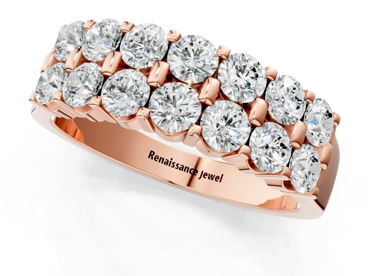 Three-Row Round Diamond Channel Band with Shared Prong Setting Rose gold