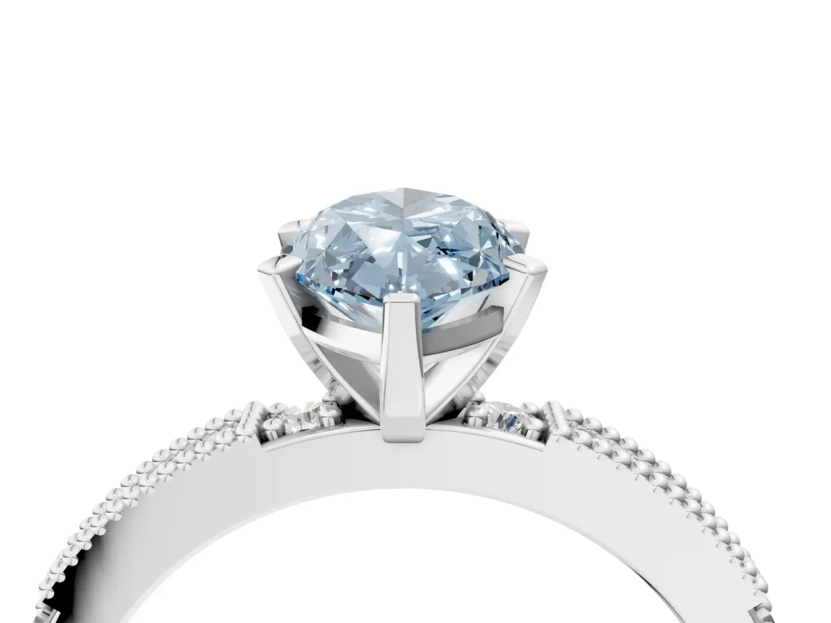 Fancy Blue Marquise Cut Solitaire with Pavé Band and Four-Prong Setting Silver