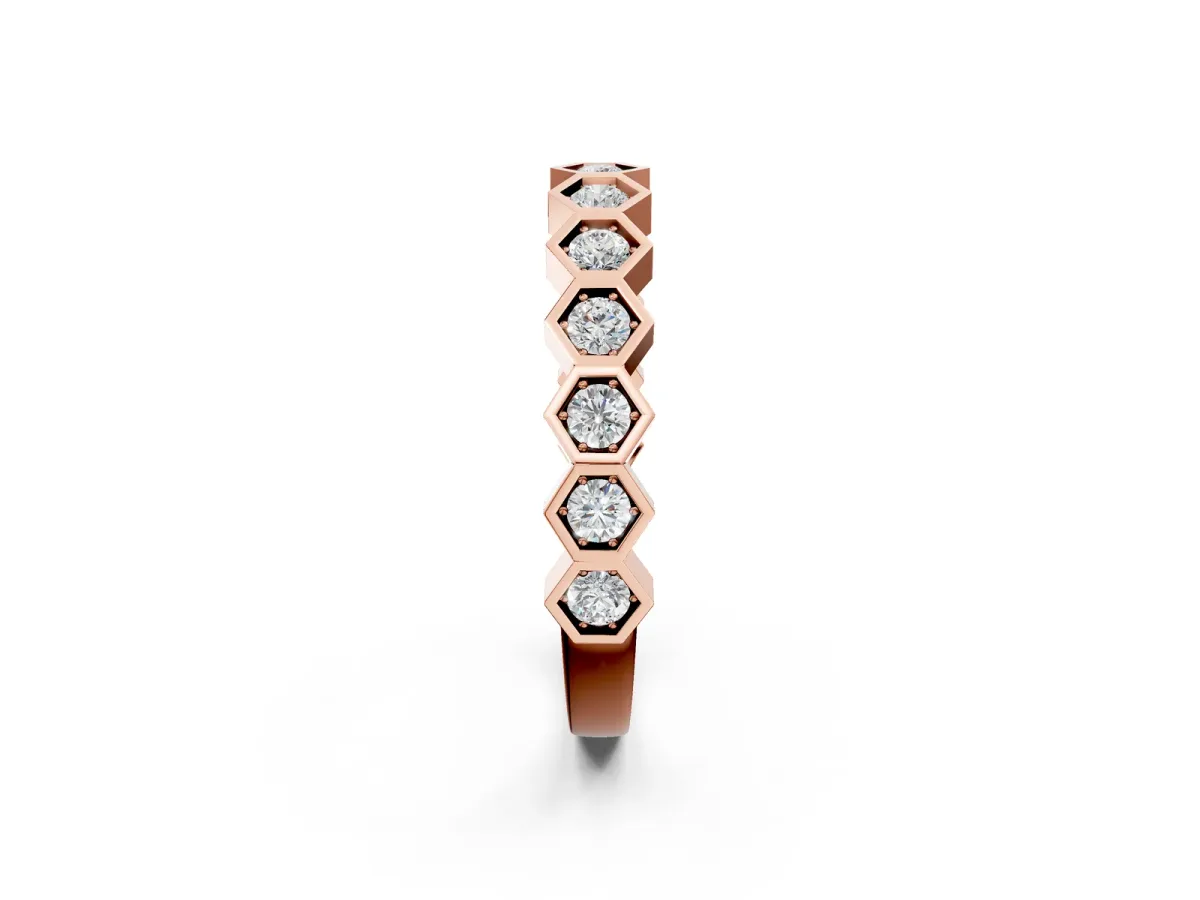 Hexagon Pave Diamond Eternity Band with Bezel Setting Rose gold