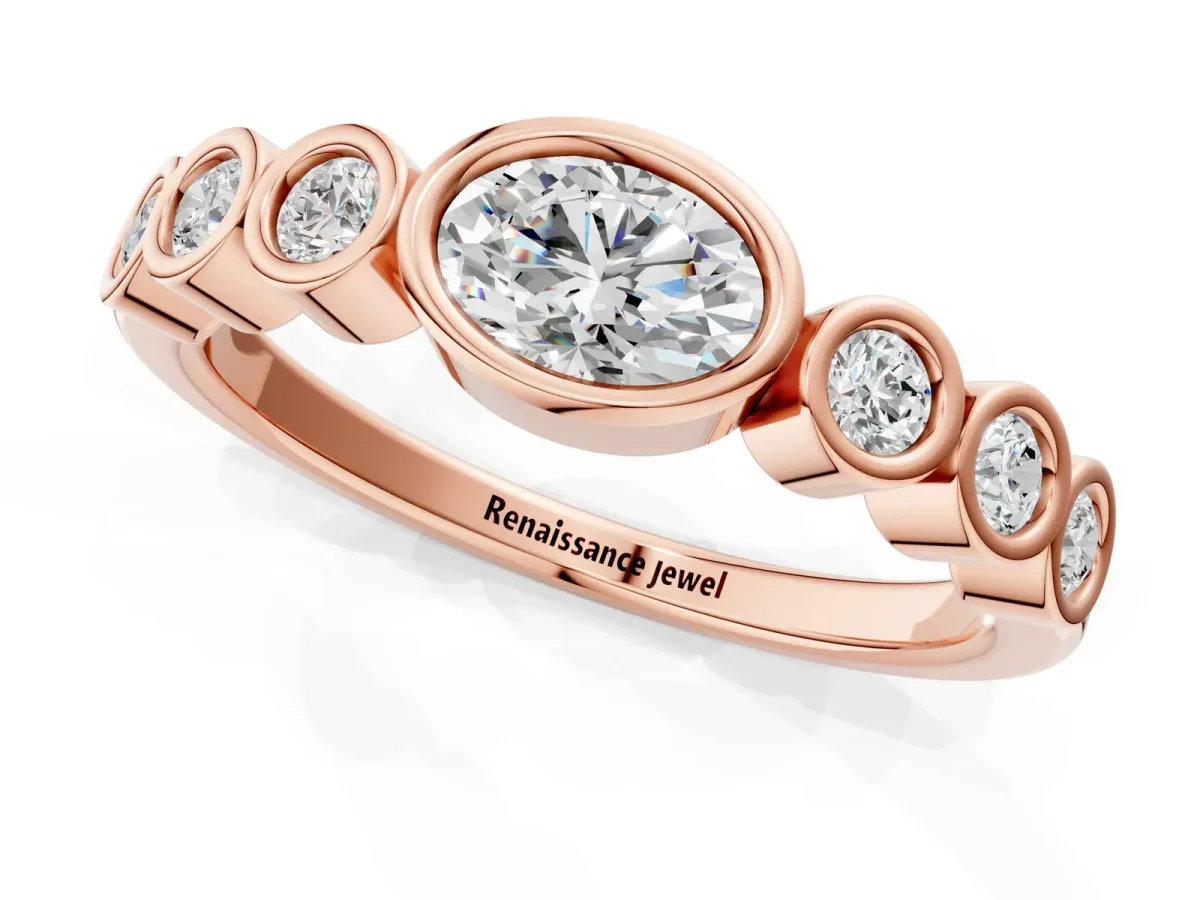 Bezel Set Oval Diamond Half Eternity Band Rose gold