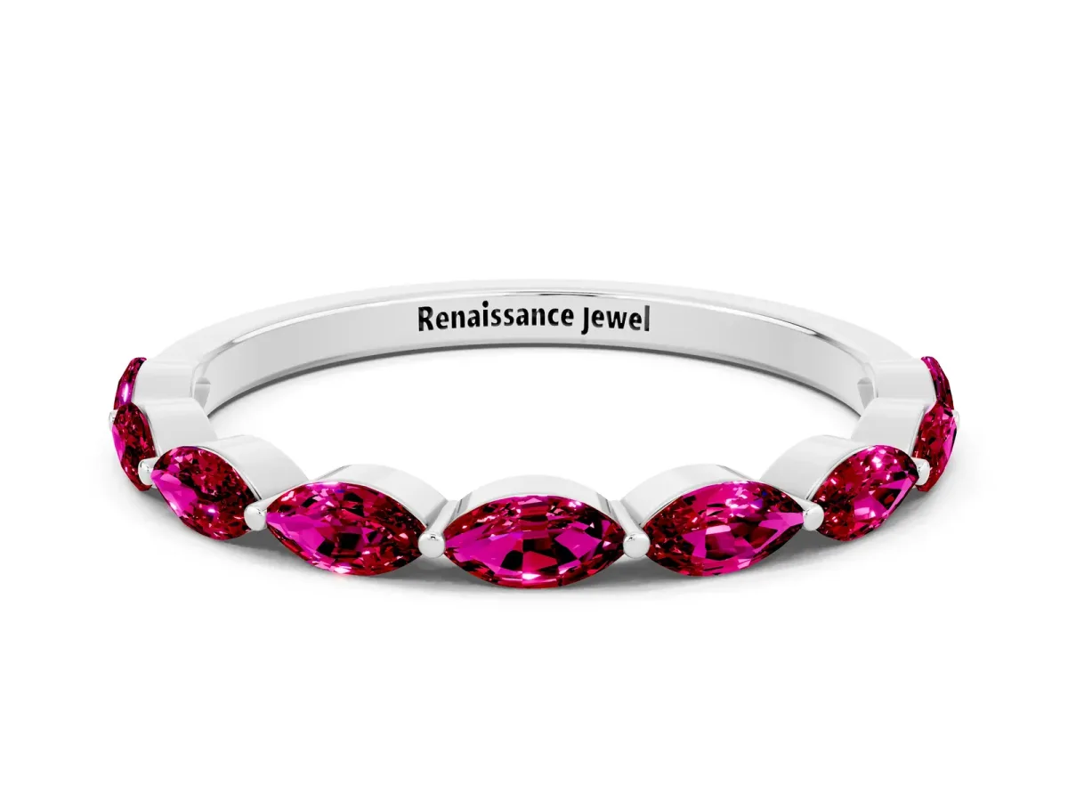 Marquise Garnet Half Eternity Band with Prong Setting White gold