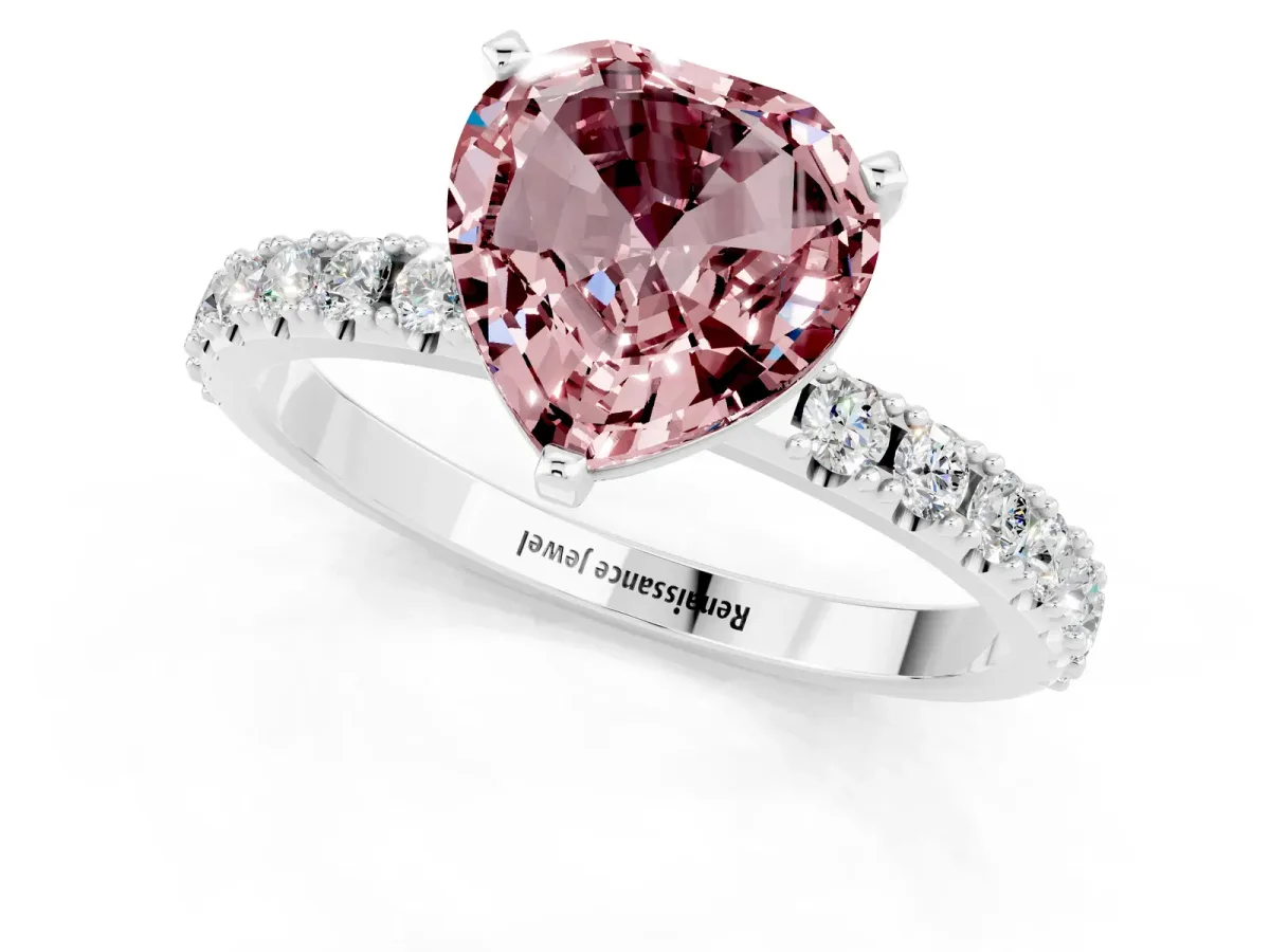 Heart Cut Morganite Solitaire Pavé Band with Four-Prong Setting Silver
