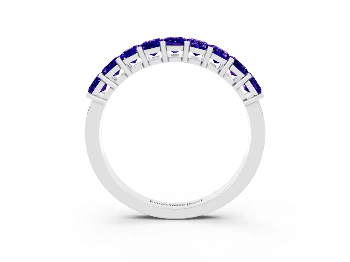 Emerald Cut Tanzanite Prong-Set Eternity Band Silver