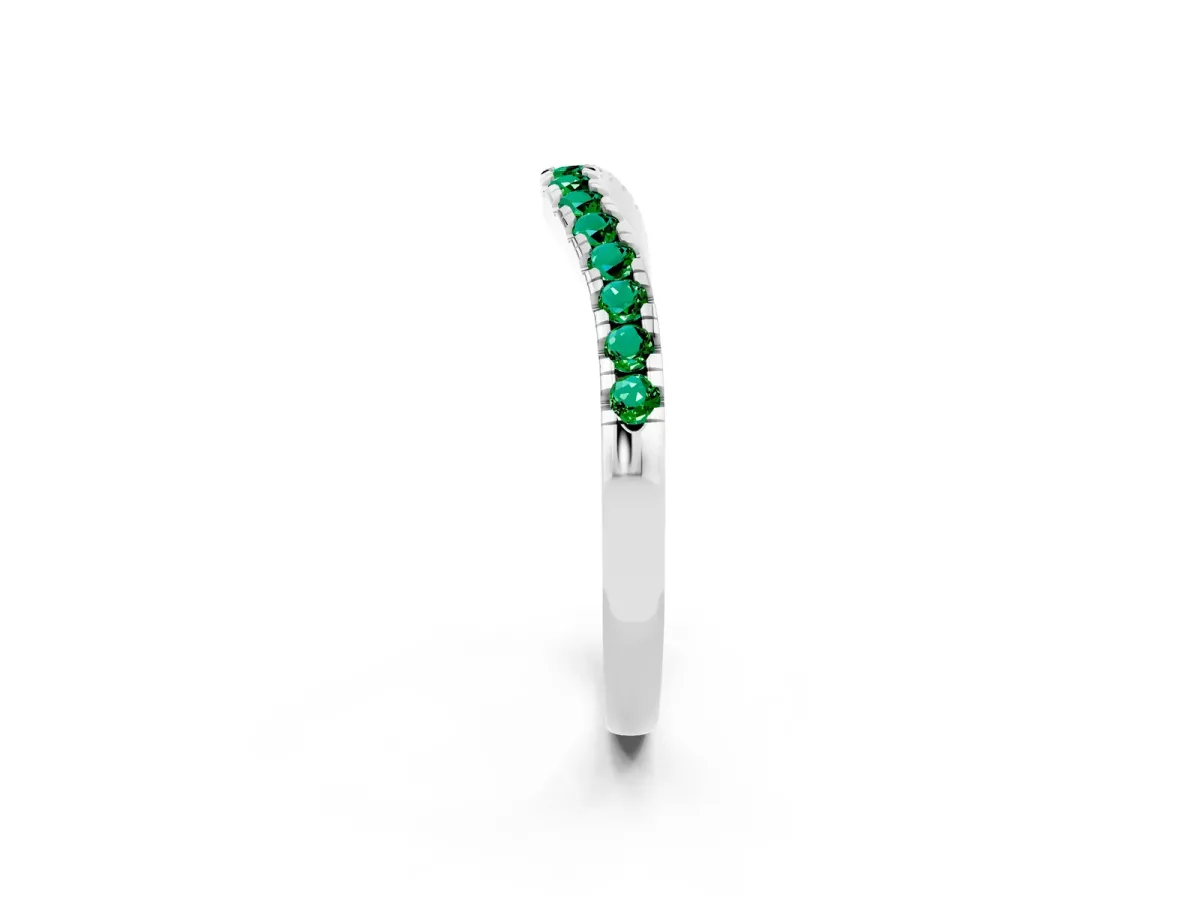 Emerald Pavé Curved Wedding Band Silver