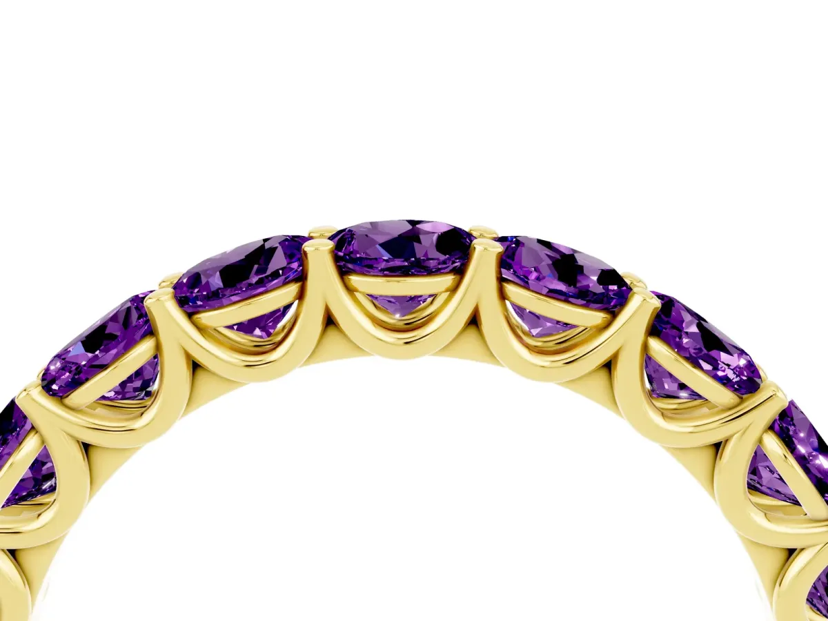 Round Amethyst Shared Prong Eternity Band Yellow gold