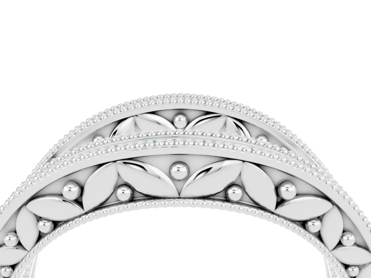 Round Green Sapphire Milgrain Eternity Band with Channel Setting White gold