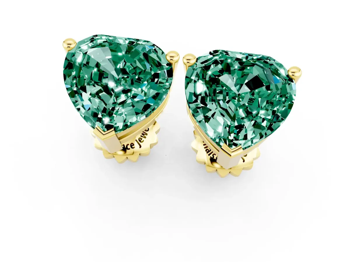 Heart Cut Green Sapphire Stud Earrings Yellow gold