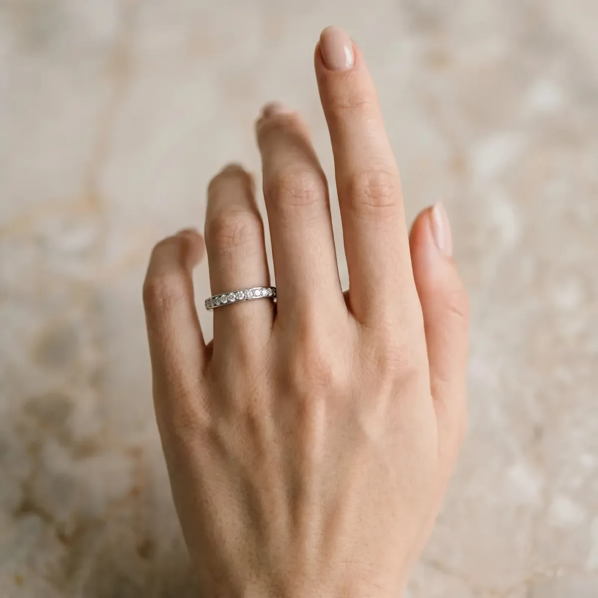 Round Diamond Pavé Set Half-Eternity Band White gold