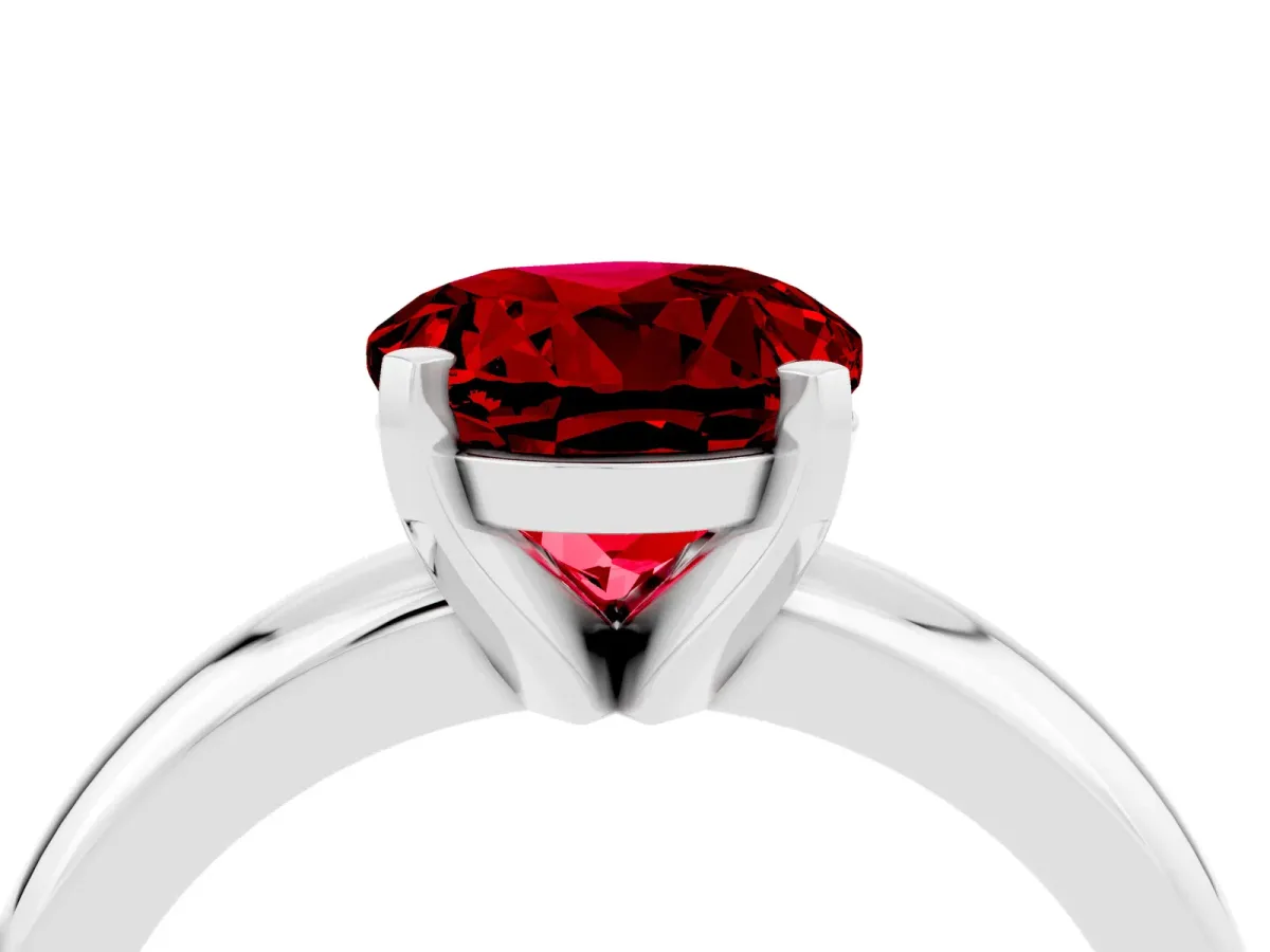 Round Cut Ruby Solitaire Engagement Ring with Round Band and Four-Prong Setting Platinum