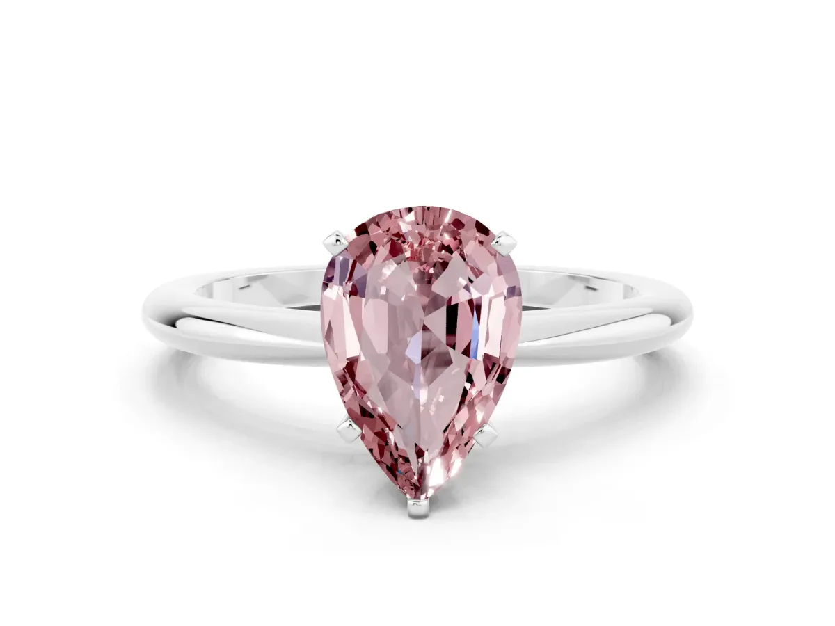 Pear Cut Morganite Solitaire Ring with Six-Prong Setting and Classic Band Platinum