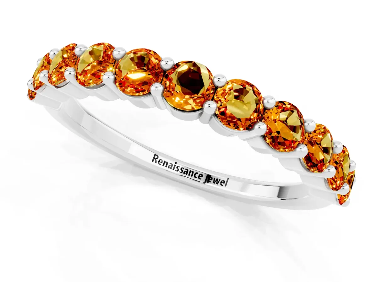 Round Citrine Half Eternity Band with Prong Setting Platinum