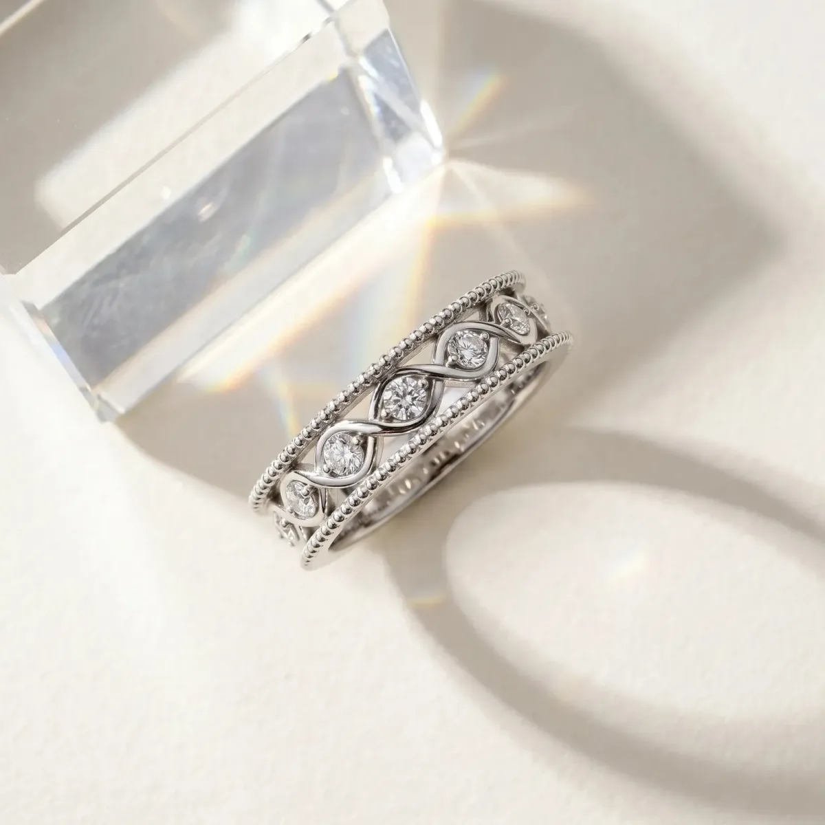 Round Diamond Twist Milgrain Band with Bezel Setting Silver