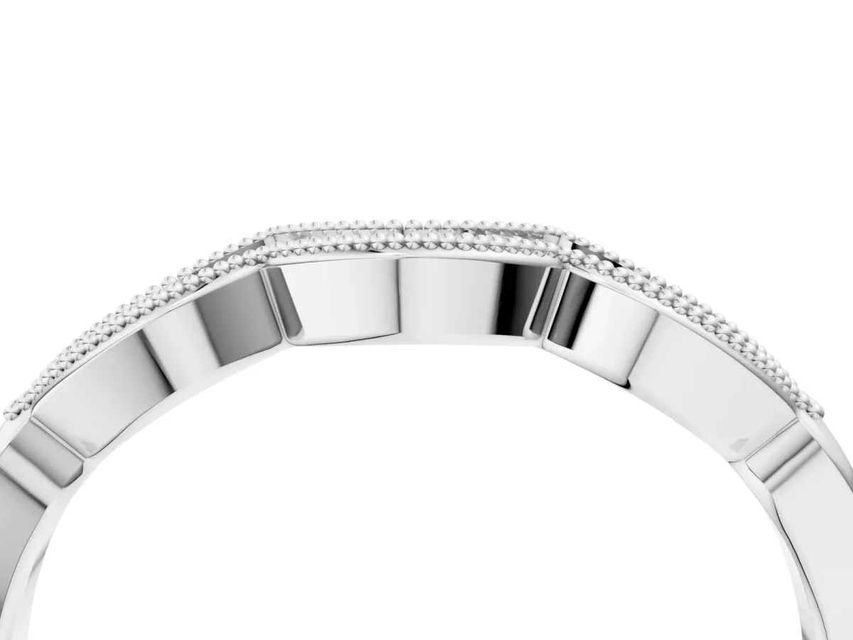 Milgrain Pavé Round Diamond Curved Band Silver