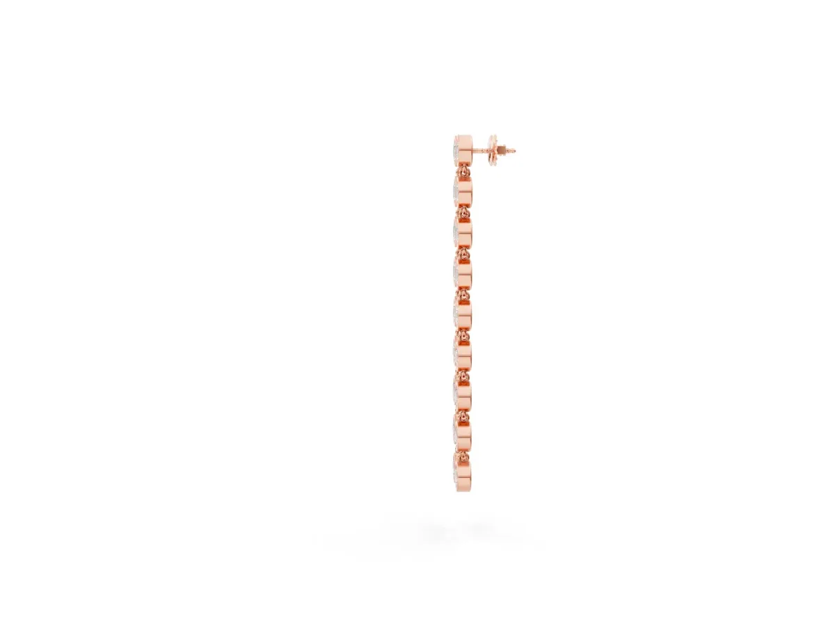 Round Diamond Bezel-Set Linear Drop Earrings Rose gold