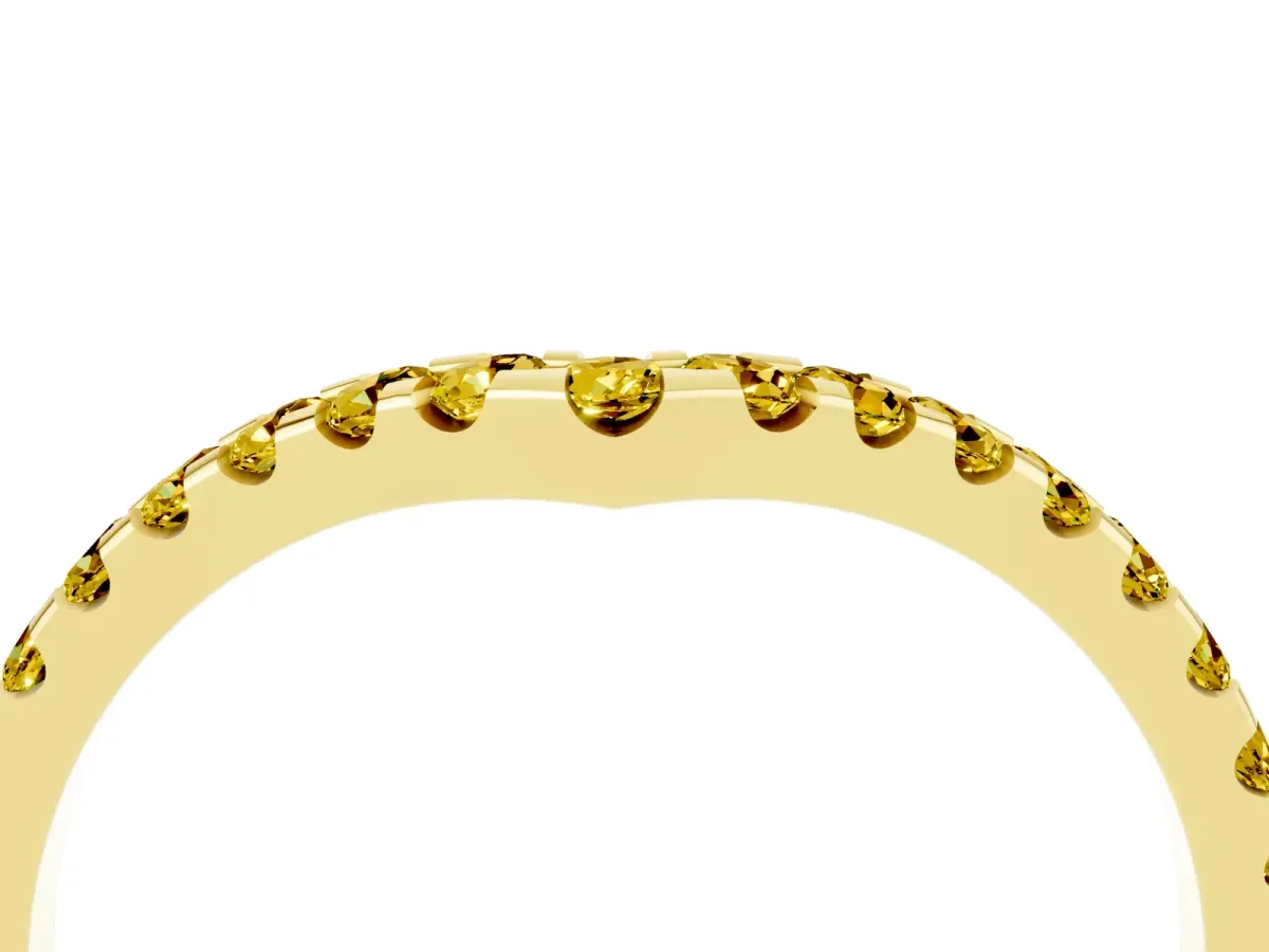 Pavé Round Yellow Sapphire Chevron Band with Shared Prong Setting Yellow gold