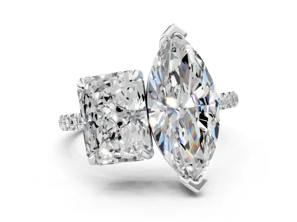 Radiant and Marquise Toi Moi Ring with Prong Setting and Pave Band Platinum