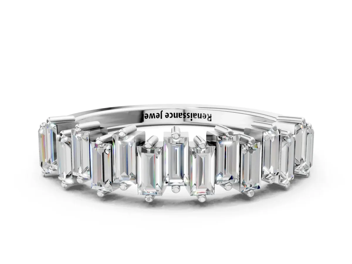 Baguette Diamond Half Eternity Ring with Prong Setting Platinum
