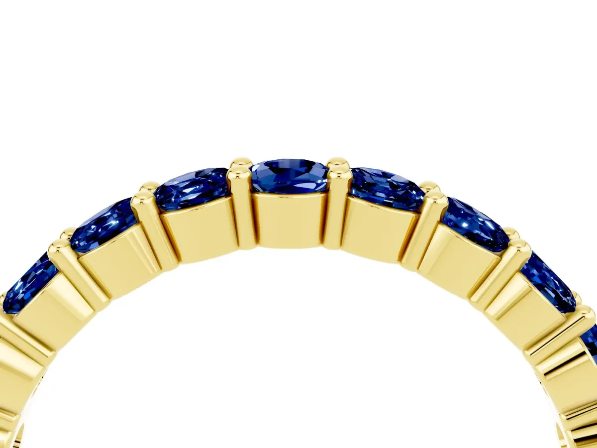 Round Blue Sapphire Half Eternity Band with Prong Setting Yellow gold