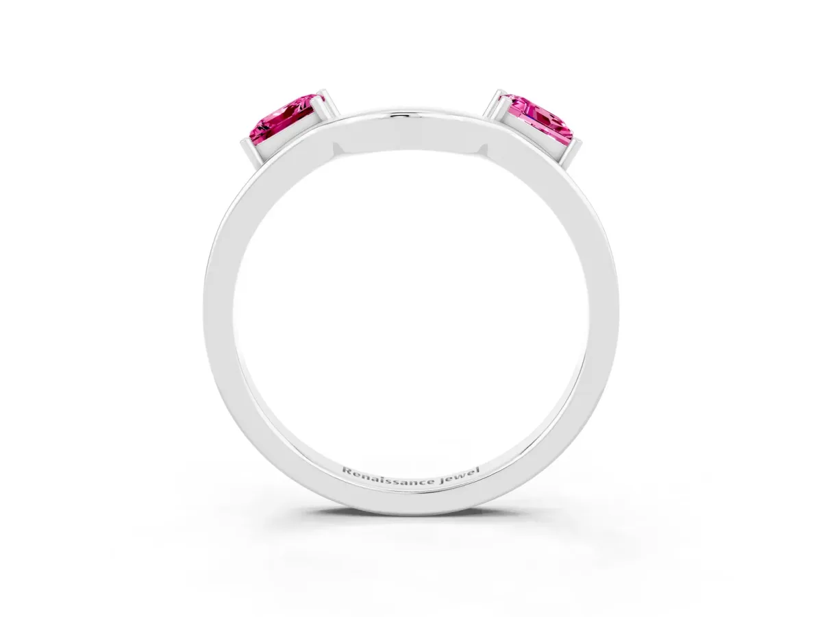 Princess Cut Pink Sapphire Two-Stone Open Band Ring with Four-Prong Setting Silver