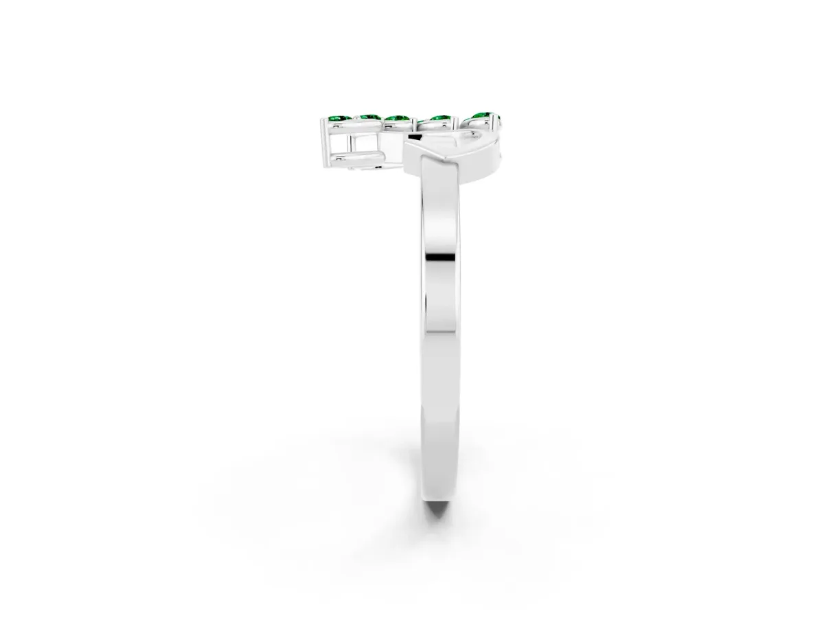 Marquise Emerald Cluster Bypass Ring with Prong Setting Silver
