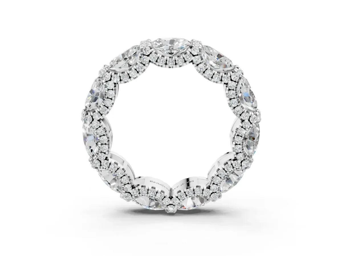 Oval Diamond Eternity Wedding Band with Round Diamond Accents Silver